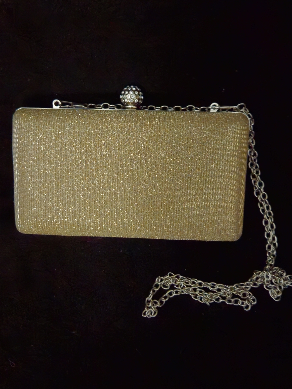 Unbranded Champagne Gold Glitter Evening Clutch with Chain Shoulder Strap